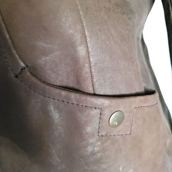 Kenneth Cole Reaction Women Size Small Chocolate Brown Leather Jacket Military - Picture 12 of 12